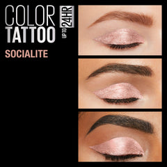 Maybelline Color Tattoo Socialite longwear 24hr look showcases seamless blending and stay-power.