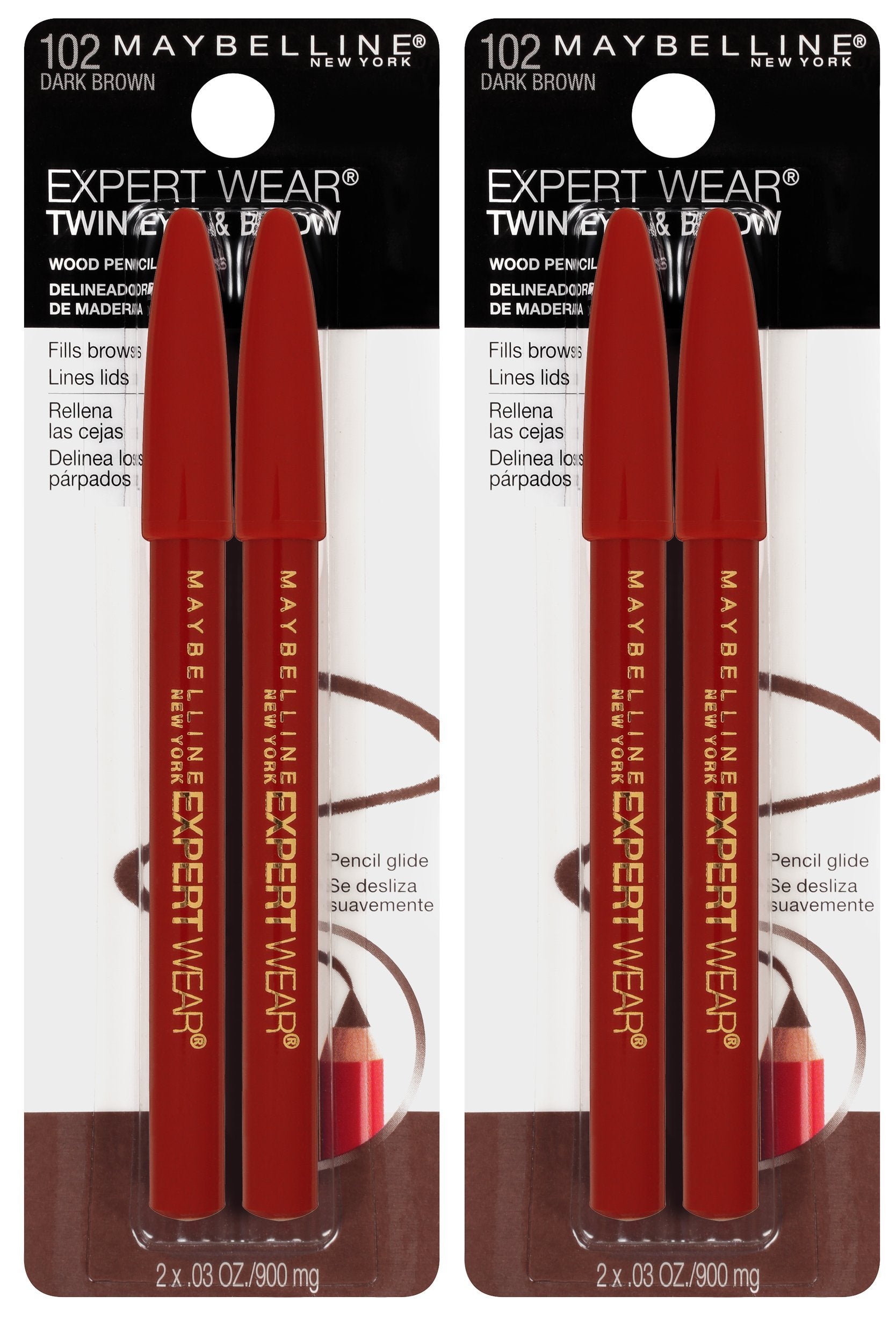 Maybelline Expert Wear Twin Brow & Eye Pencil in dark brown for long-wearing brows and eyes.