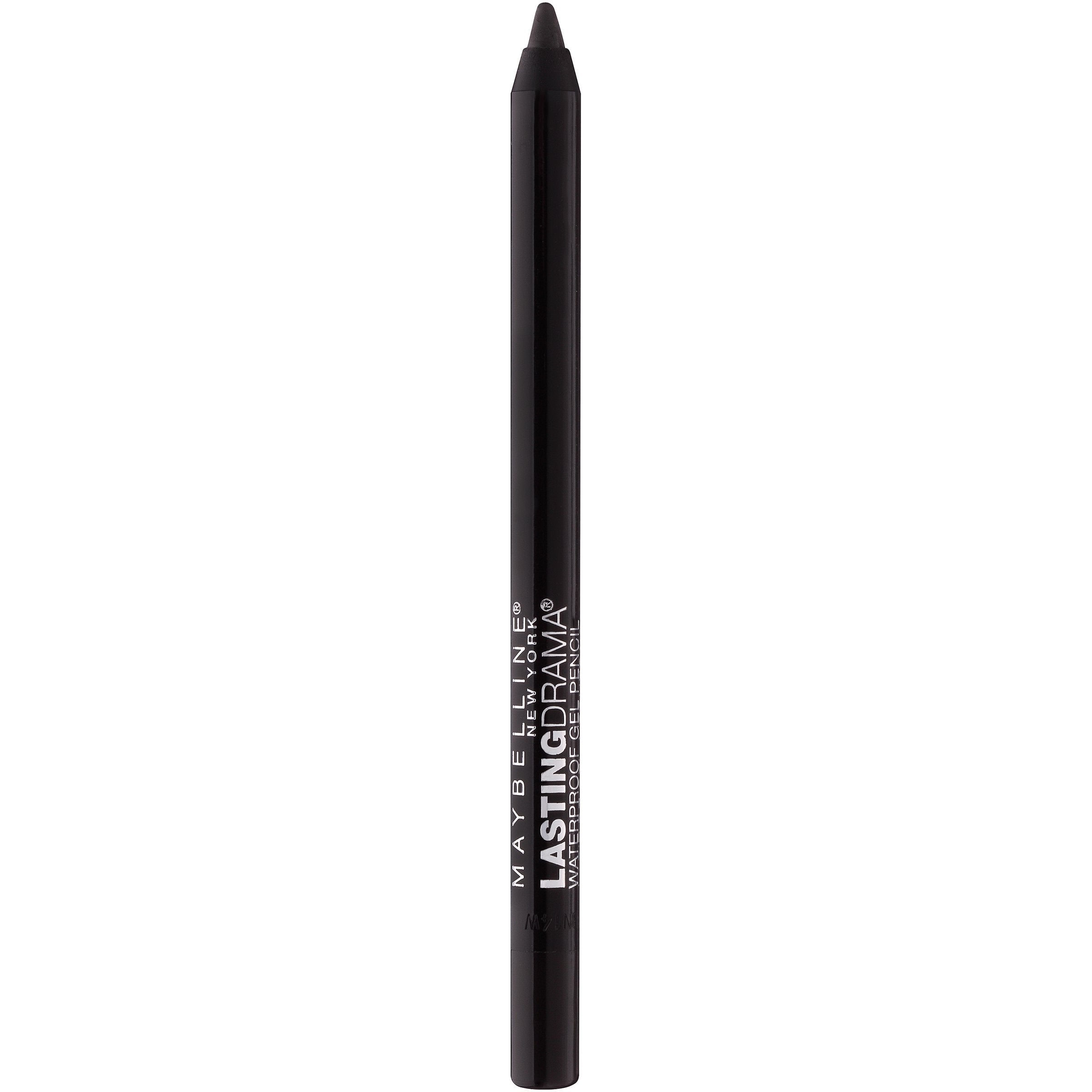 Maybelline Eyestudio Lasting Drama waterproof matte gel pencil Onyx closeup shows smudge-resistant long-wear black