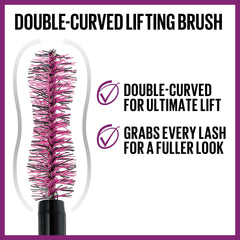 Maybelline lash lift double-curved brush close-up for lifted, separated lashes