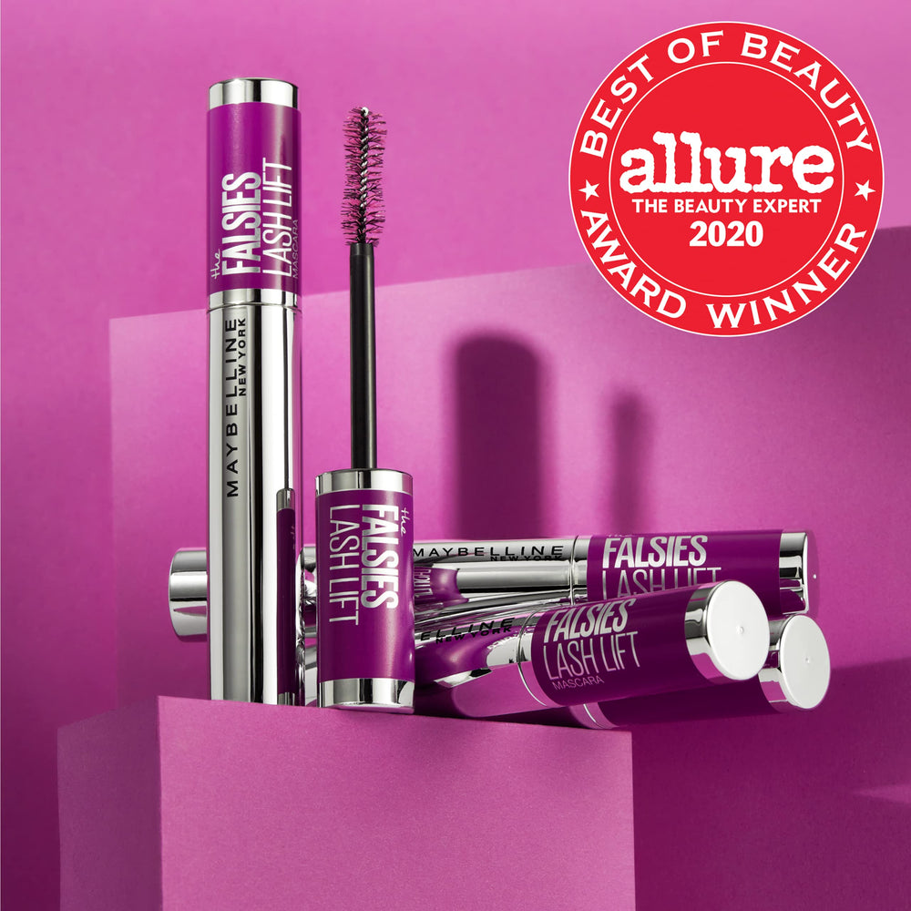 Maybelline The Falsies Lash Lift lifted lashes demo highlights dramatic curl and separation.