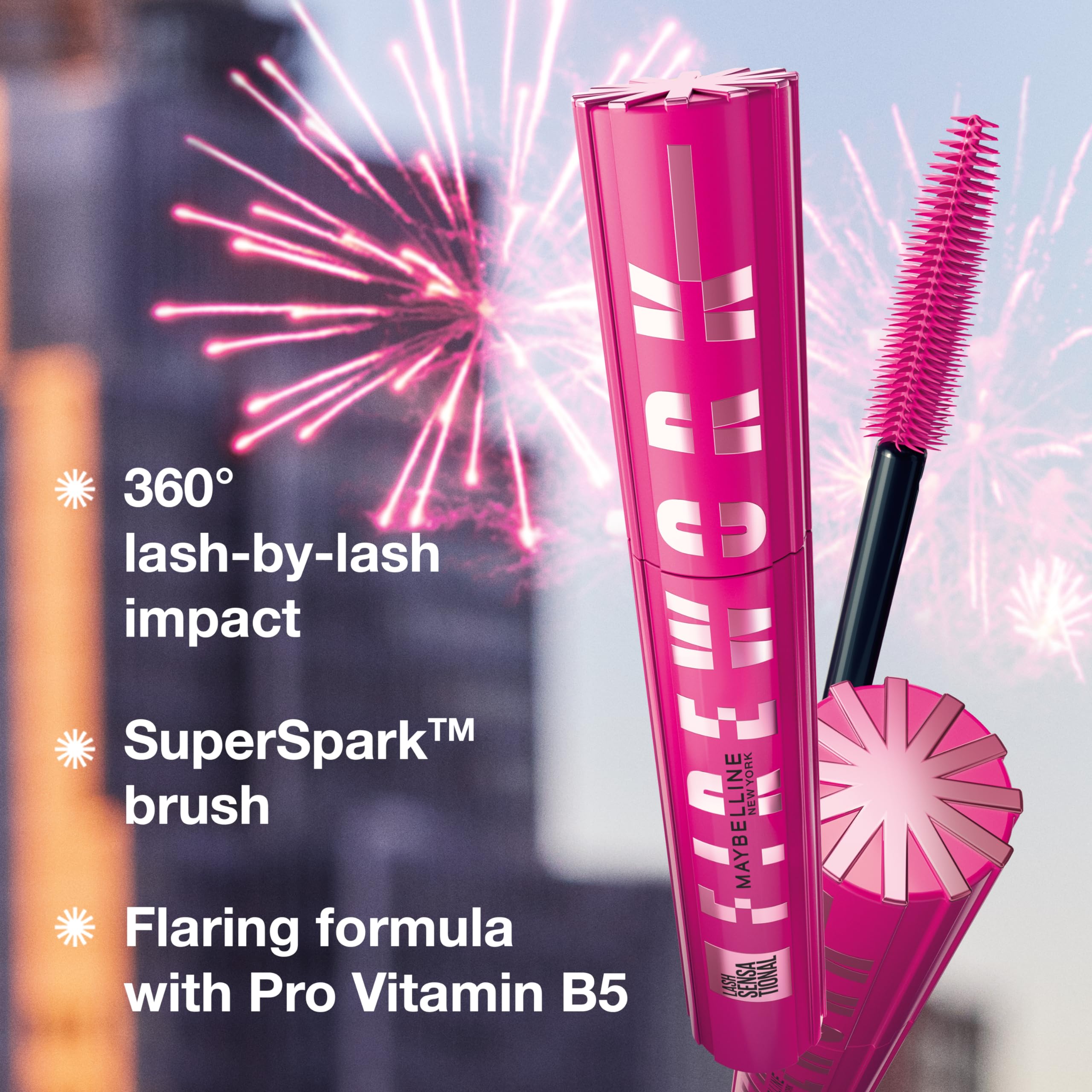 Maybelline Firework brush pattern close-up demonstrates 360° lash coverage.