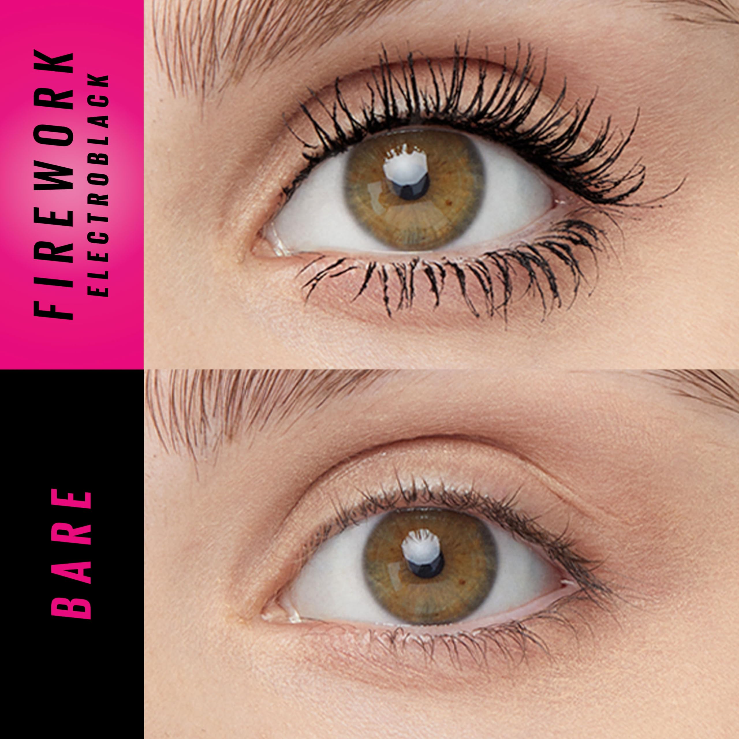Maybelline Firework lashes application close-up showing voluminous fan.