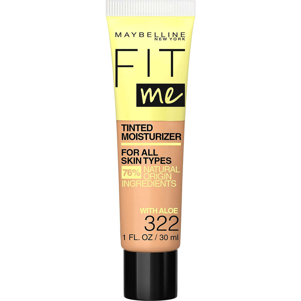 Maybelline Fit Me crema hidratante con color tono 322, cobertura natural suave para piel unificada.