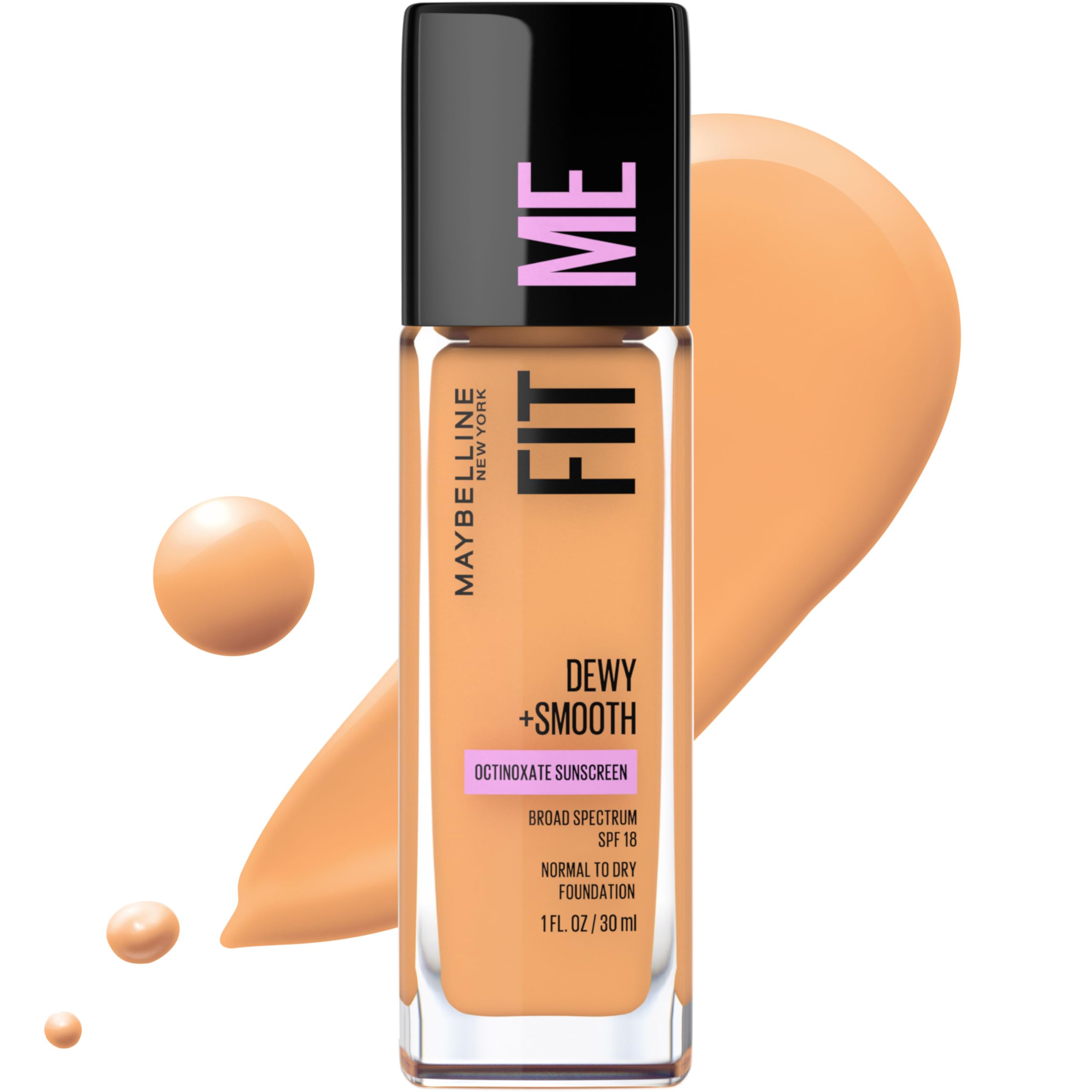 Maybelline Fit Me Dewy Smooth foundation bottle in Golden Beige for radiant, even skin