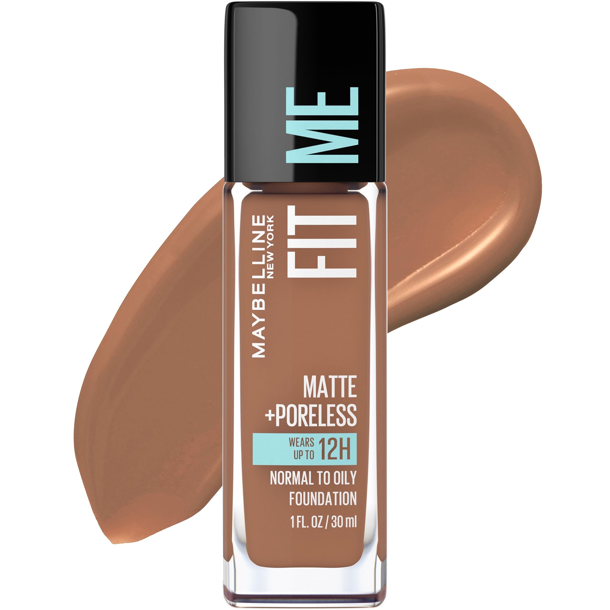 Maybelline Fit Me Latte bottle shows oil-free foundation for natural matte skin.