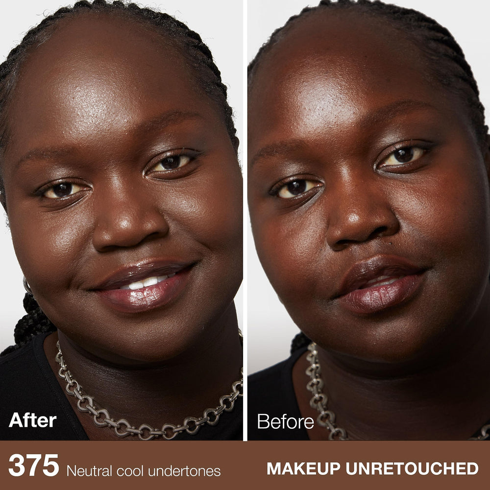 Closeup of foundation texture swirl reveals buildable coverage
