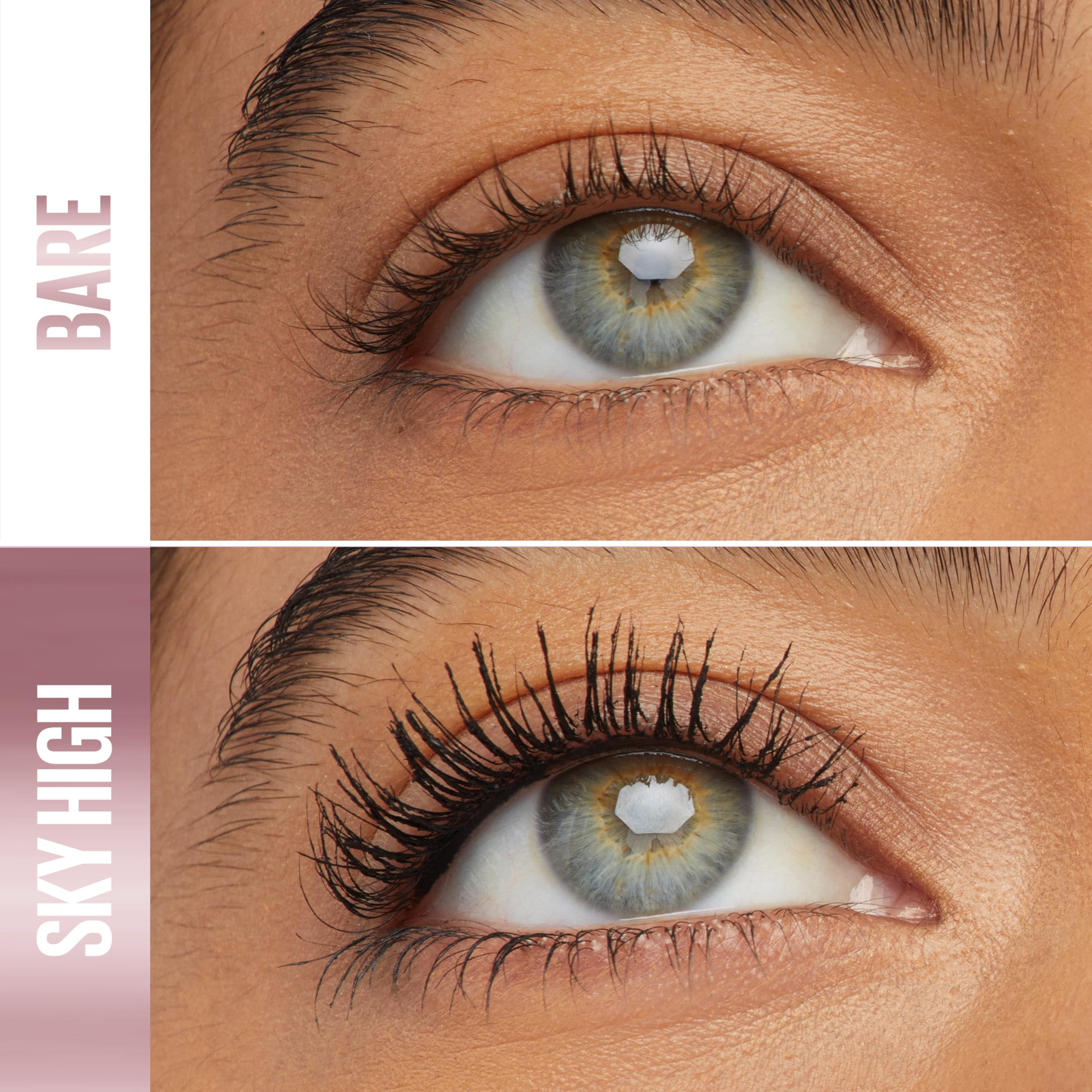 Maybelline brush bending to reach lashes, showing flexible wand advantage