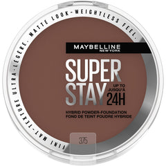 Maybelline Super Stay Hybrid Powder Foundation compact open lid for quick, matte touch-ups.