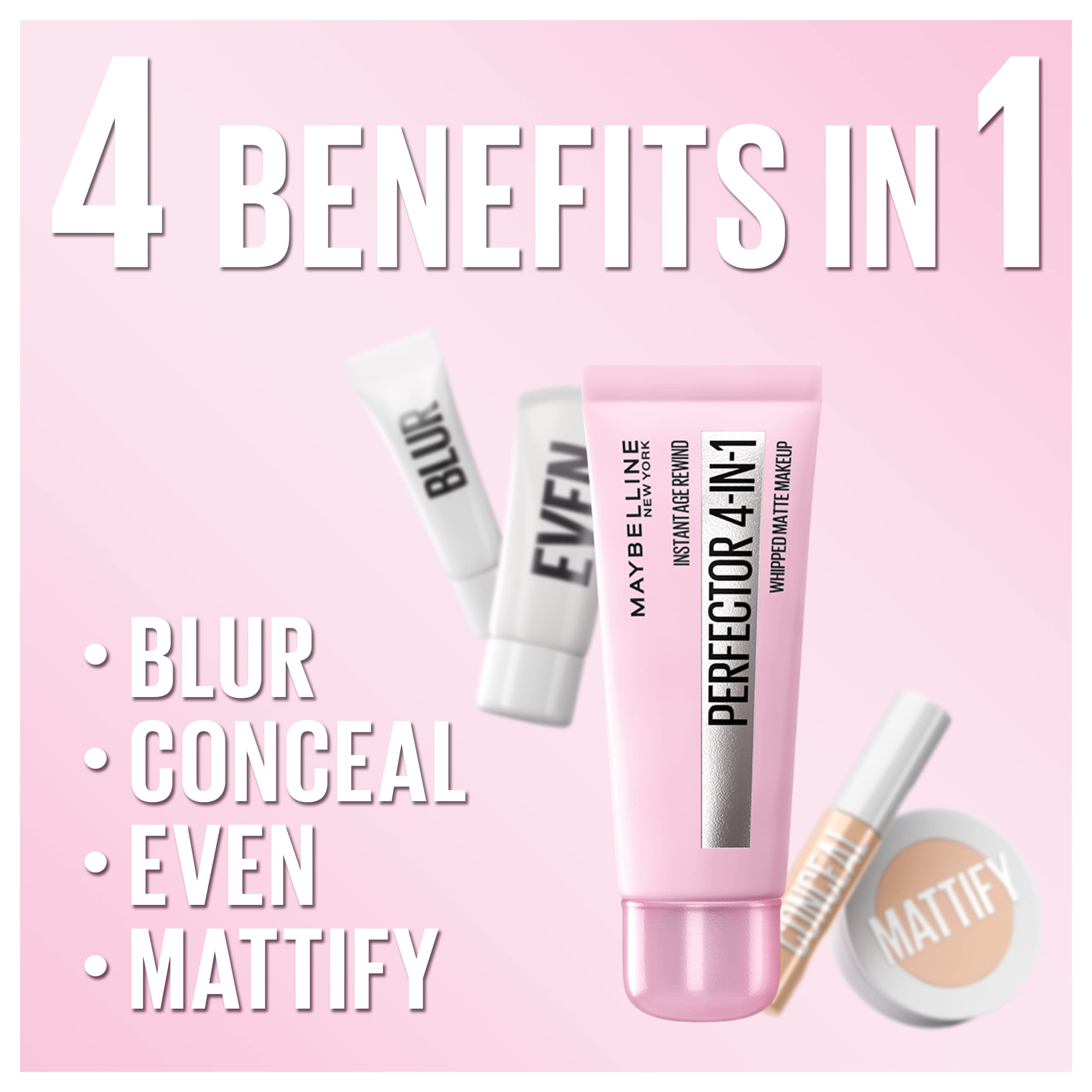 Maybelline Instant Age Rewind 4-in-1 Matte 02 Light/Medium swatch blended on skin.