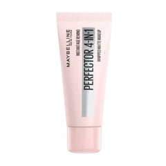 Maybelline Instant Age Rewind 4-in-1 Matte bottle demonstrates weightless, pore-blurring coverage for a perfected finish.