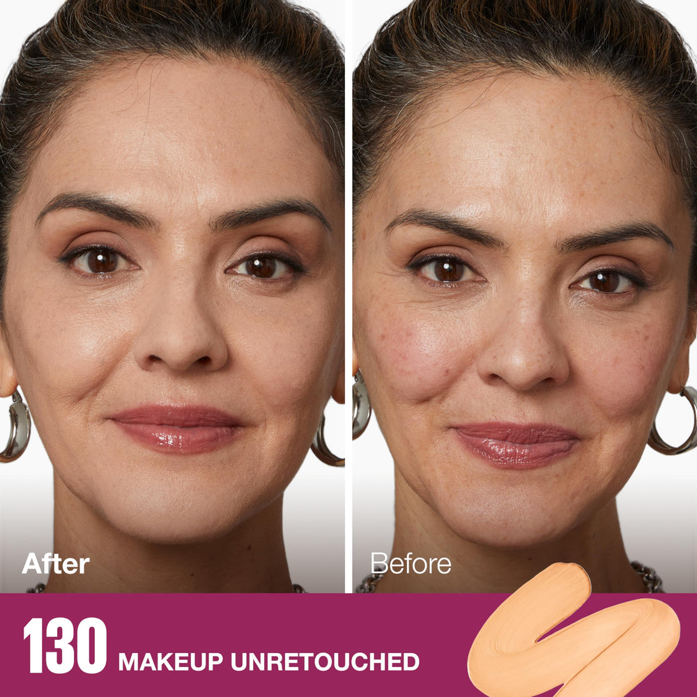 Maybelline sponge applicator applying foundation for seamless coverage.