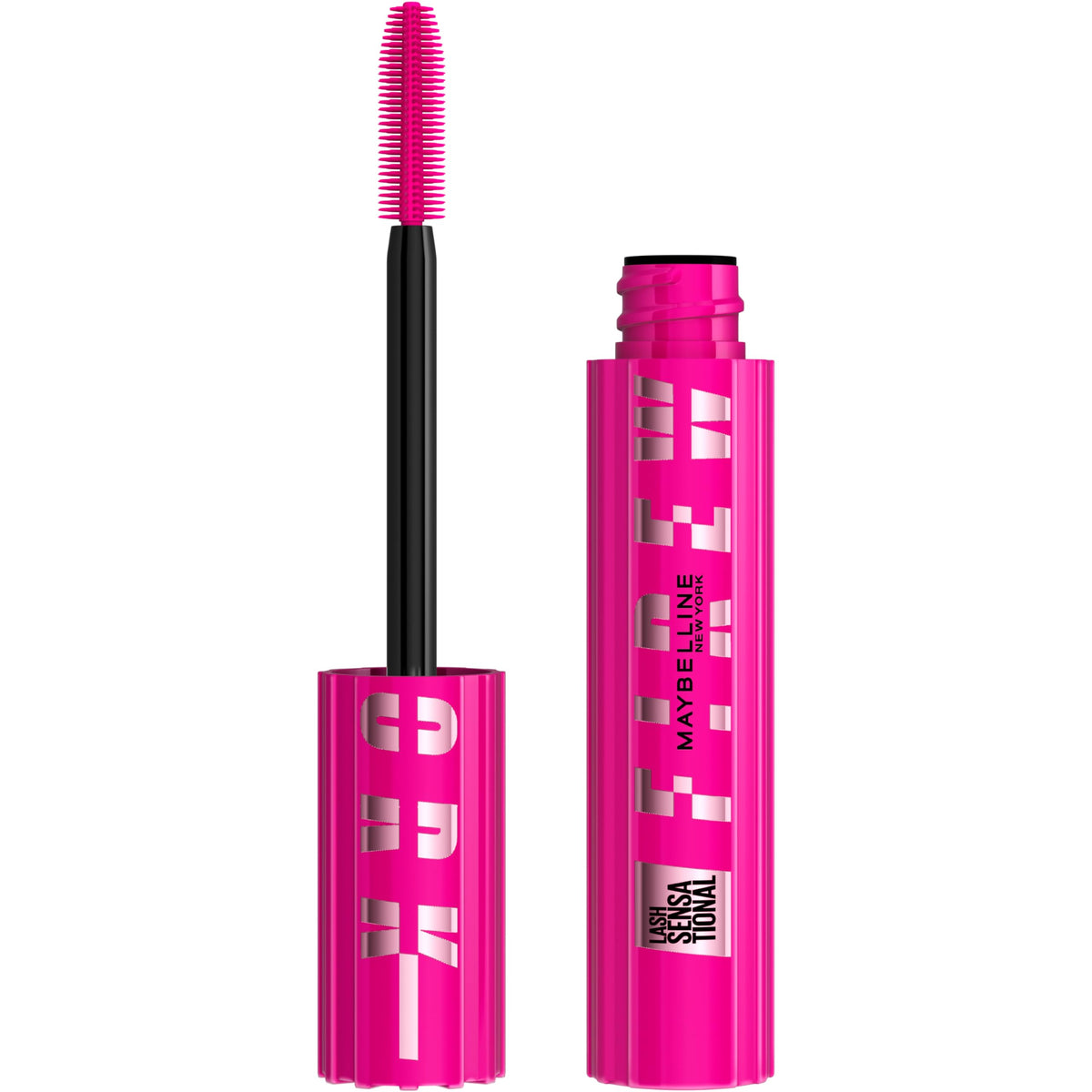Maybelline Lash Sensational Firework brush close-up shows spiral bristles for lifted lashes.