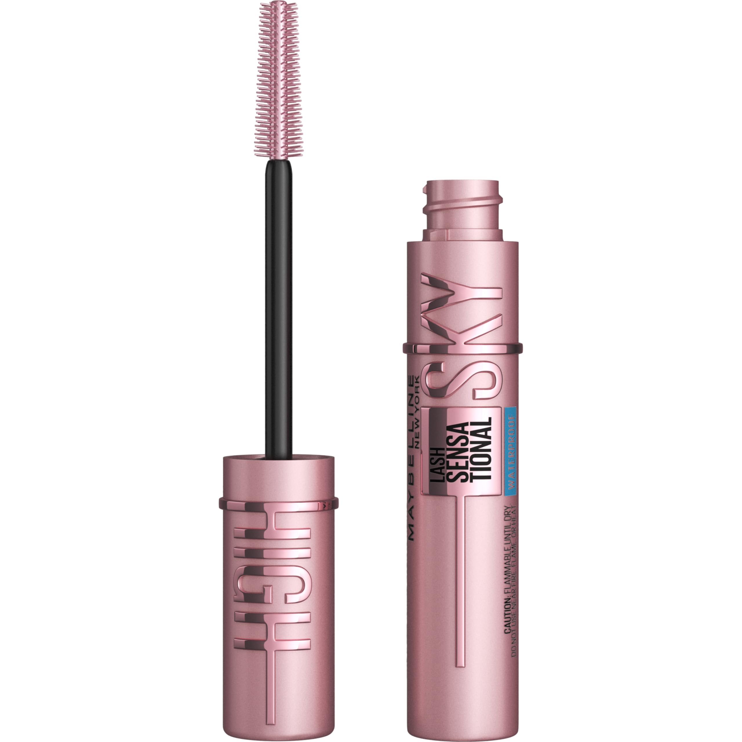 Maybelline Lash Sensational Sky High Flex Tower brush close-up for fuller lashes.