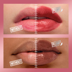 Maybelline Lifter Gloss Plump closeup highlights glossy finish and smooth lines