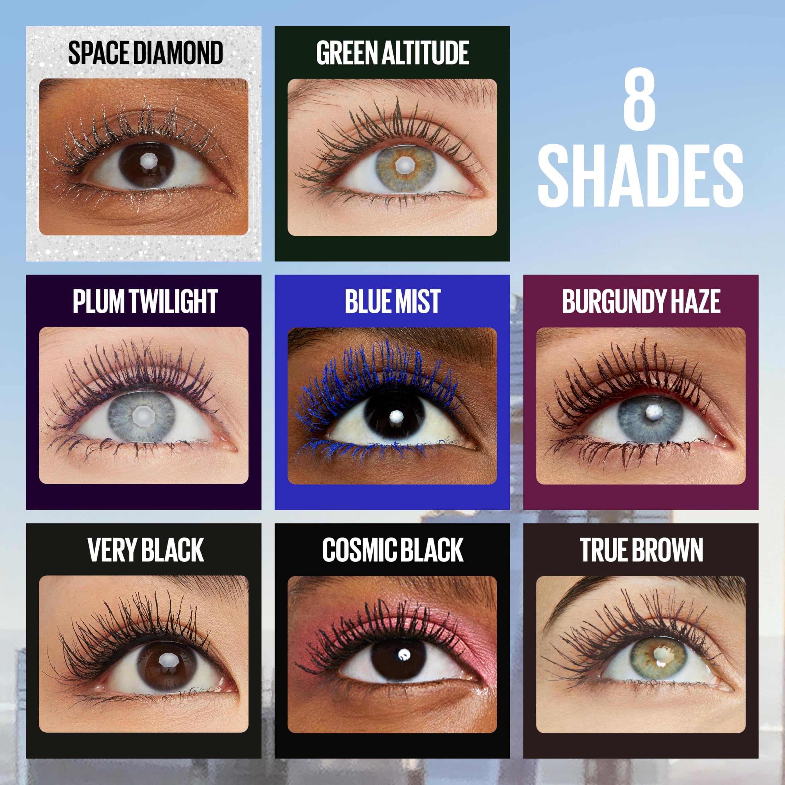 Maybelline model wearing mascara showing lifted, fanned lash effect