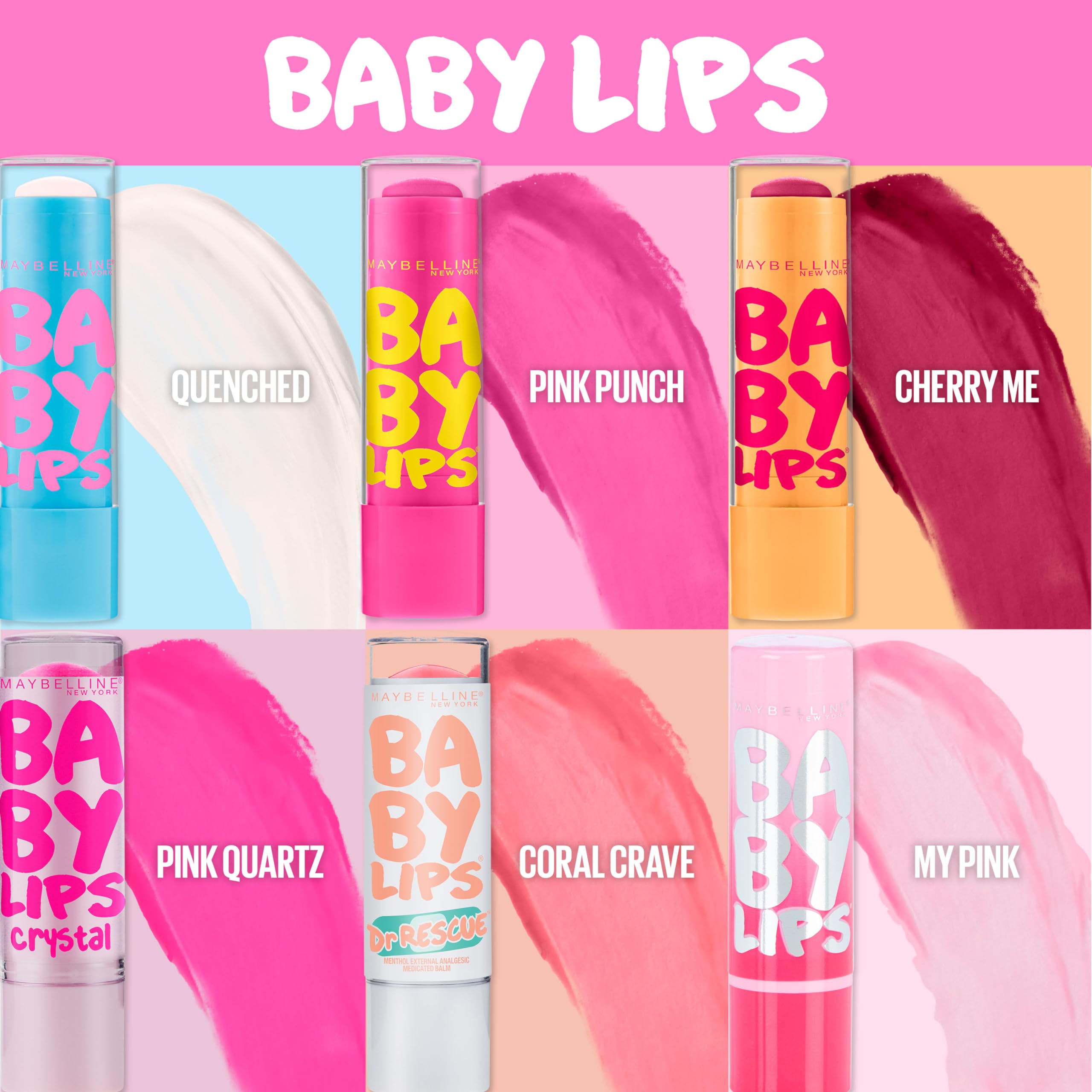 Maybelline New York Baby Lips 3-pack on display for versatile lip care