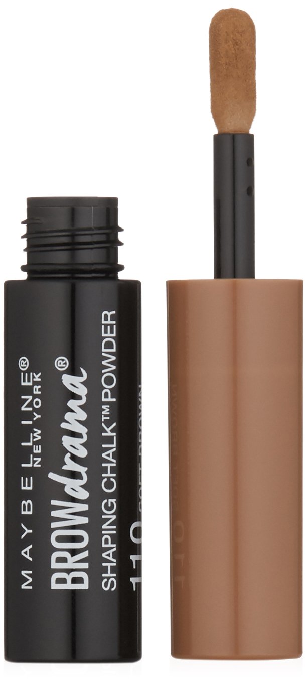 Maybelline Brow Drama packaging shows soft brown powder for easy shaping.