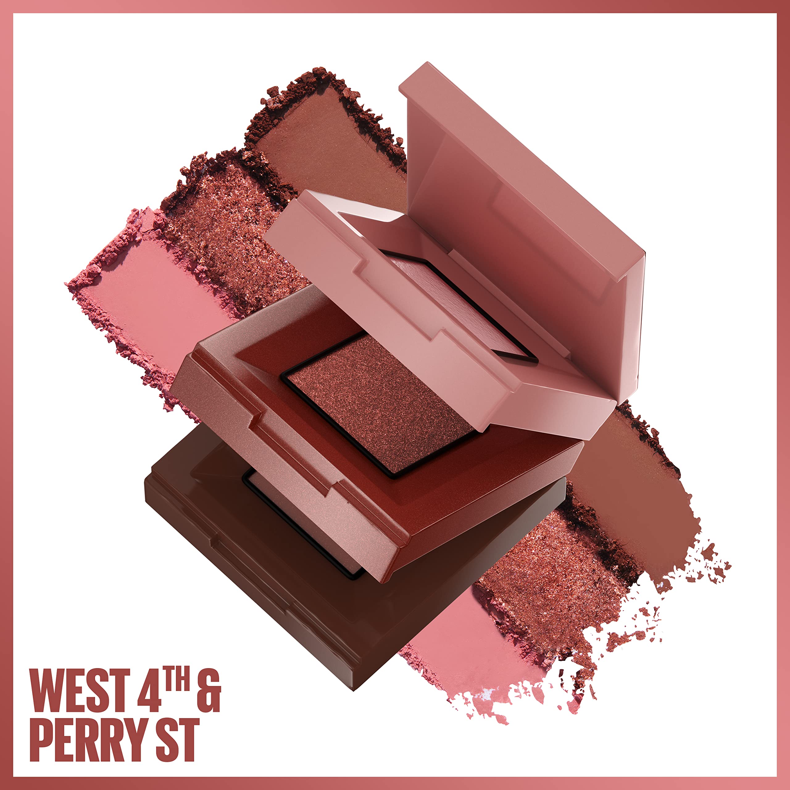 Maybelline Shadow Blocks two-matte-one-shimmer palette swatches offer versatile day-to-night options.