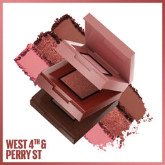 Maybelline Shadow Blocks two-matte-one-shimmer palette swatches offer versatile day-to-night options.