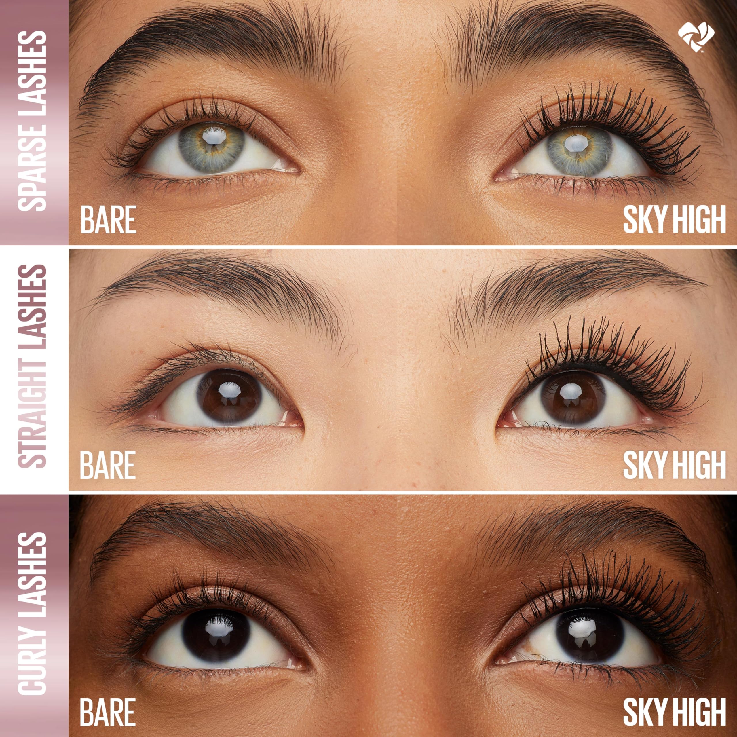 Maybelline Sky High tube label view showing product name and buildable formula benefit