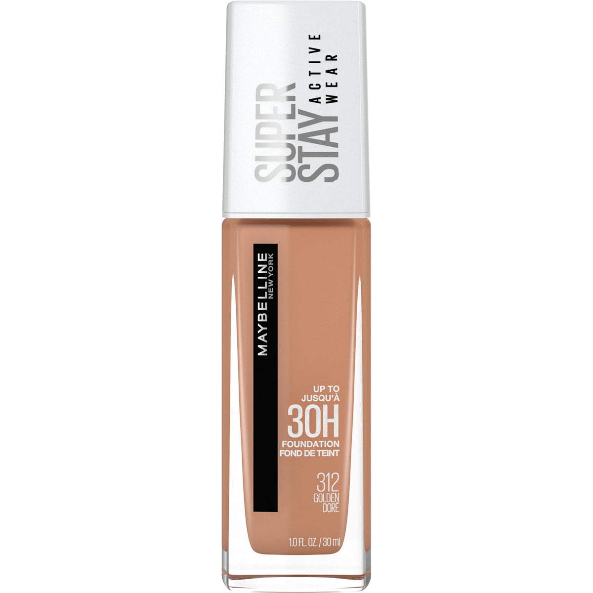 Maybelline Super Stay bottle close-up shows lasting matte coverage for all-day wear.