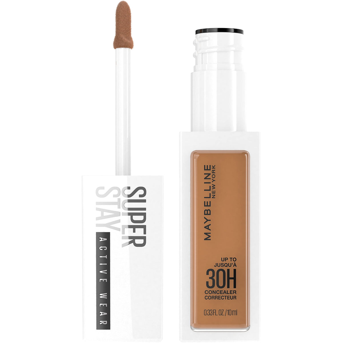 Maybelline Super Stay Concealer packaging and wand deliver long-lasting coverage.