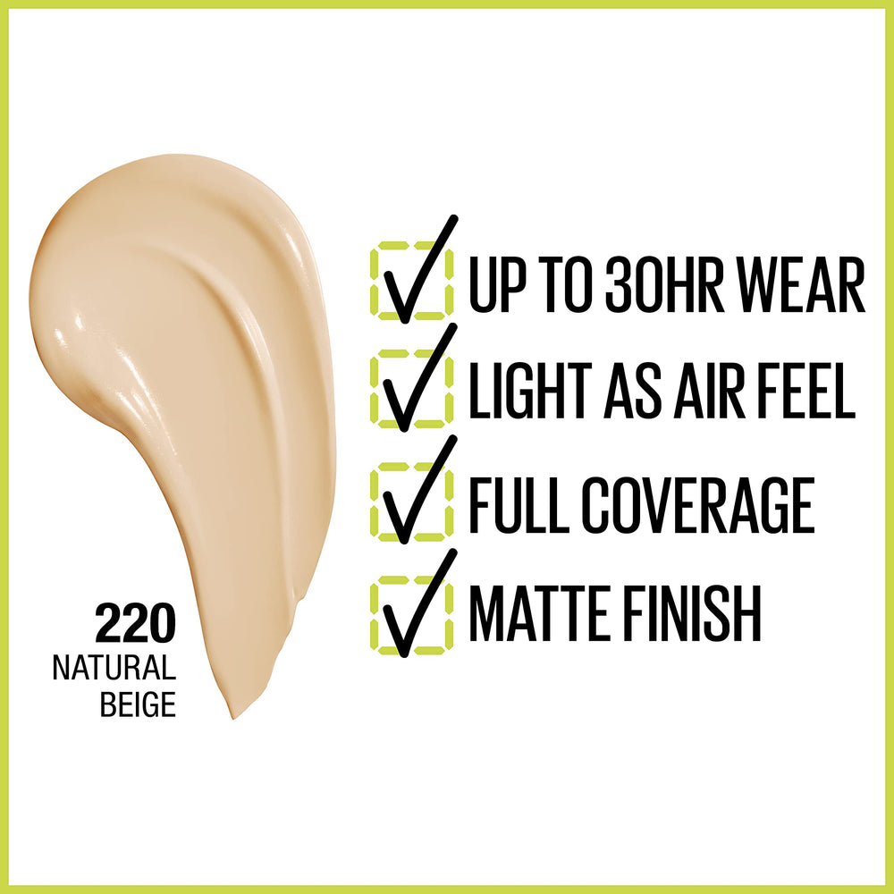 Maybelline Super Stay foundation swatches in Natural Beige showing matte finish.