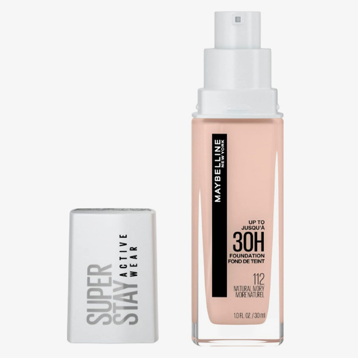 Maybelline Super Stay Full Coverage Foundation bottle with matte finish for all-day transfer-resistant wear.