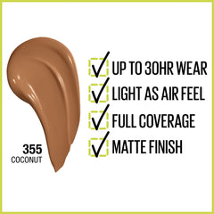 Maybelline Super Stay swatch on skin demonstrates full-coverage matte look