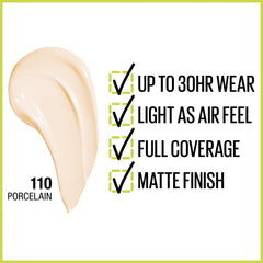 Maybelline Super Stay Full Coverage Liquid Foundation porcelain swatches on arm show true shade match
