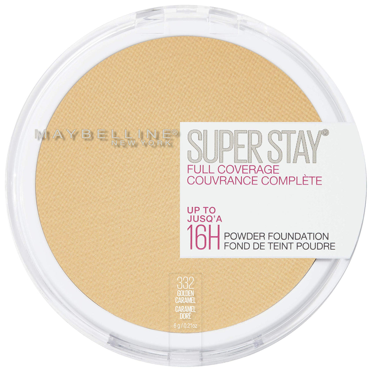 Maybelline Super Stay powder foundation in Golden Caramel compact delivers full coverage and matte finish.