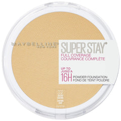 Maybelline Super Stay powder foundation in Golden Caramel compact delivers full coverage and matte finish.