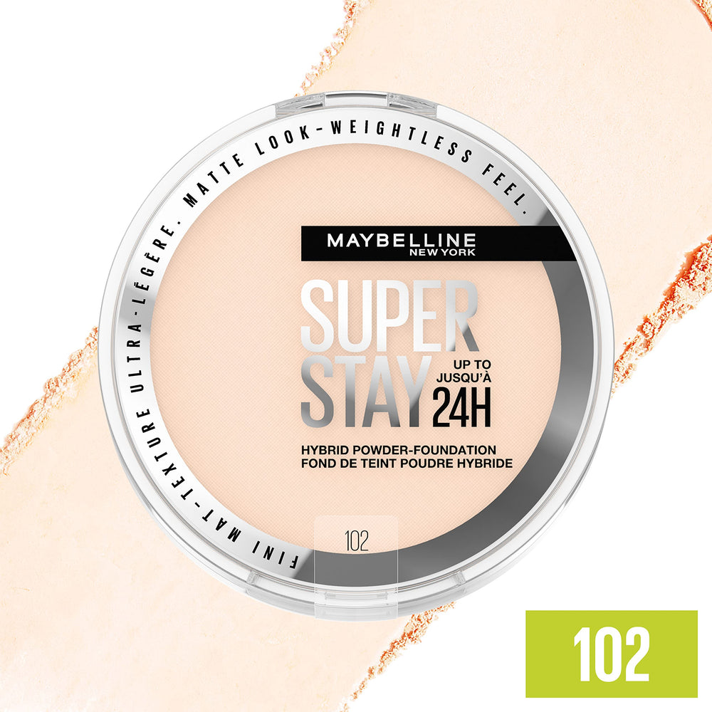 Maybelline Super Stay Hybrid Powder Foundation application brush demonstrating easy blending.