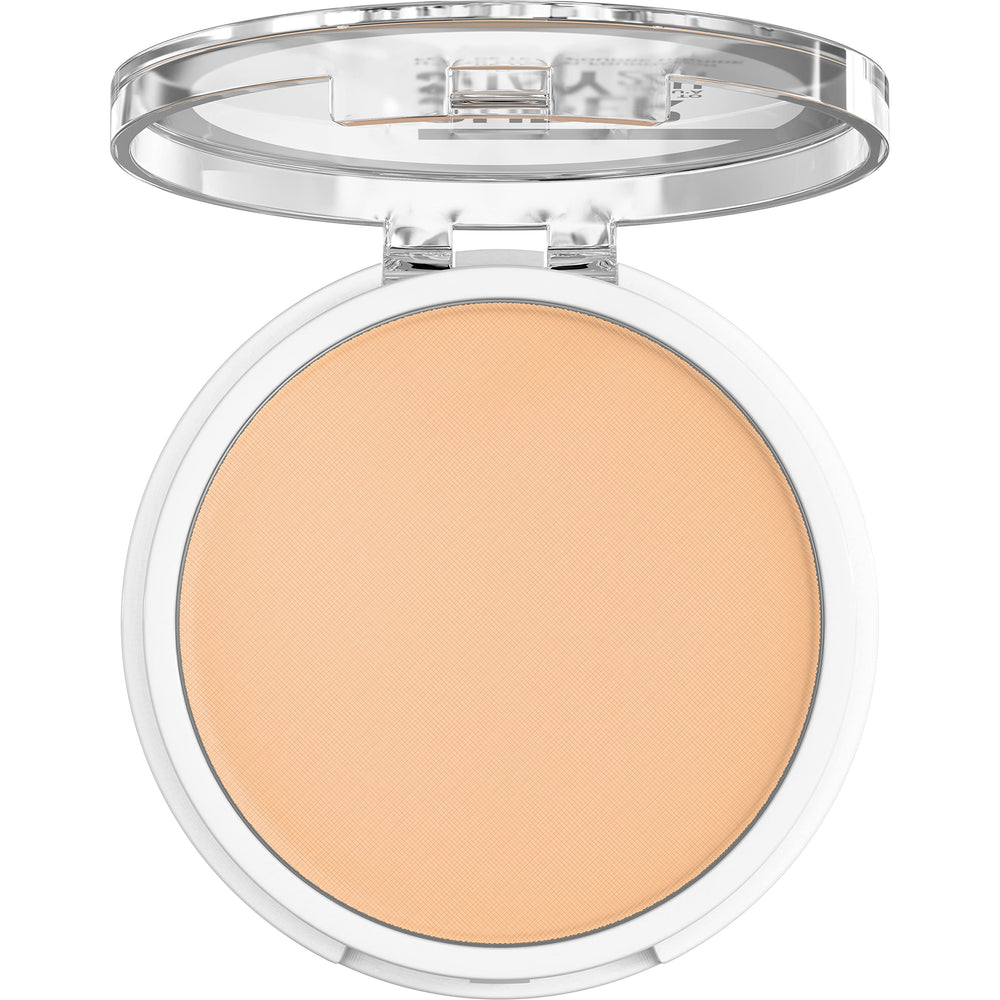 Maybelline Super Stay Hybrid Powder Foundation application swipe demonstrates quick, even coverage