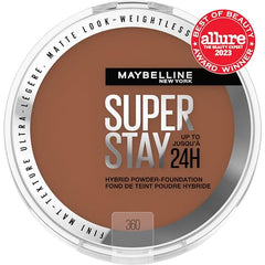 Maybelline Super Stay Hybrid Powder Foundation brush demo demonstrates blendable coverage