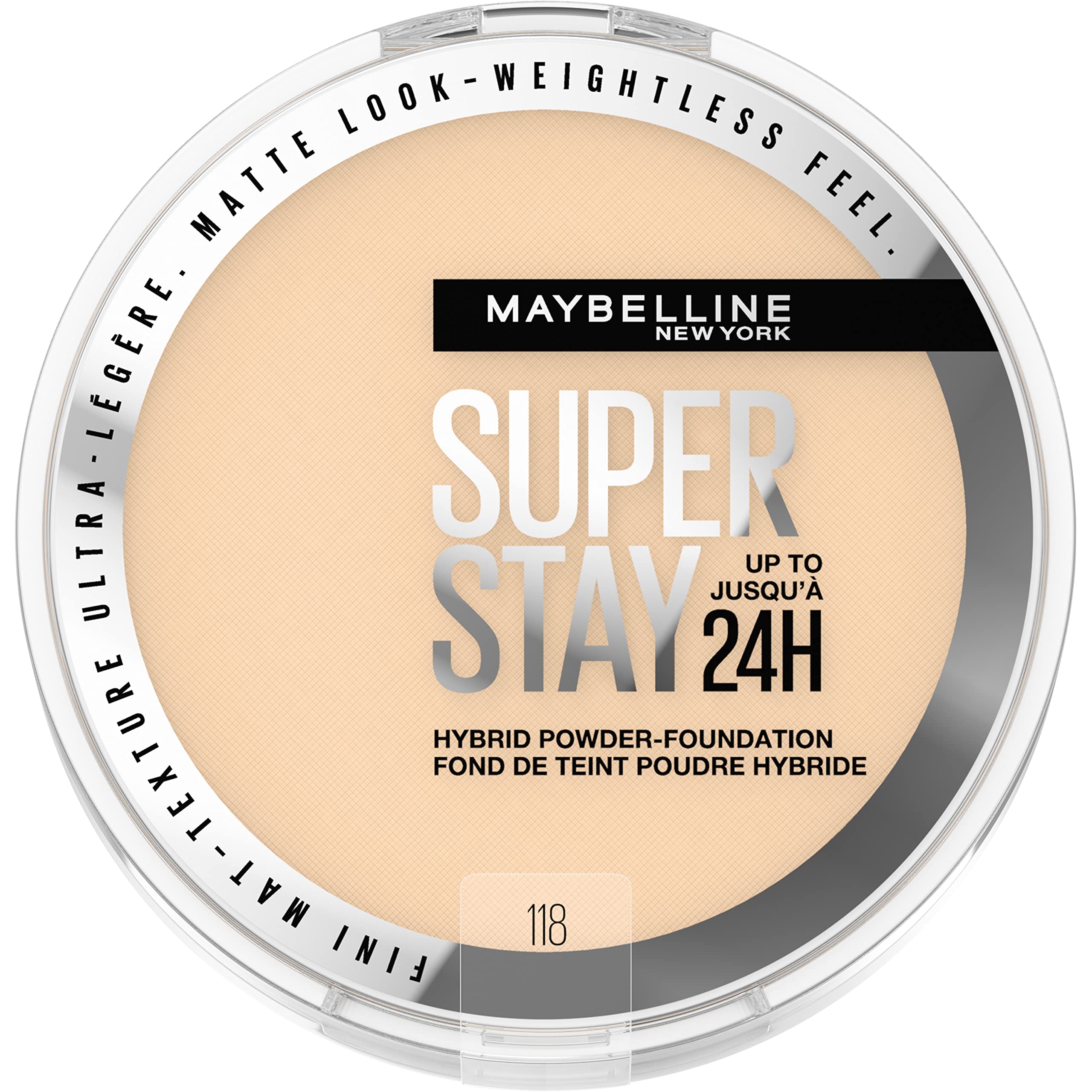 Maybelline Super Stay Hybrid Powder Foundation compact closeup with a matte finish