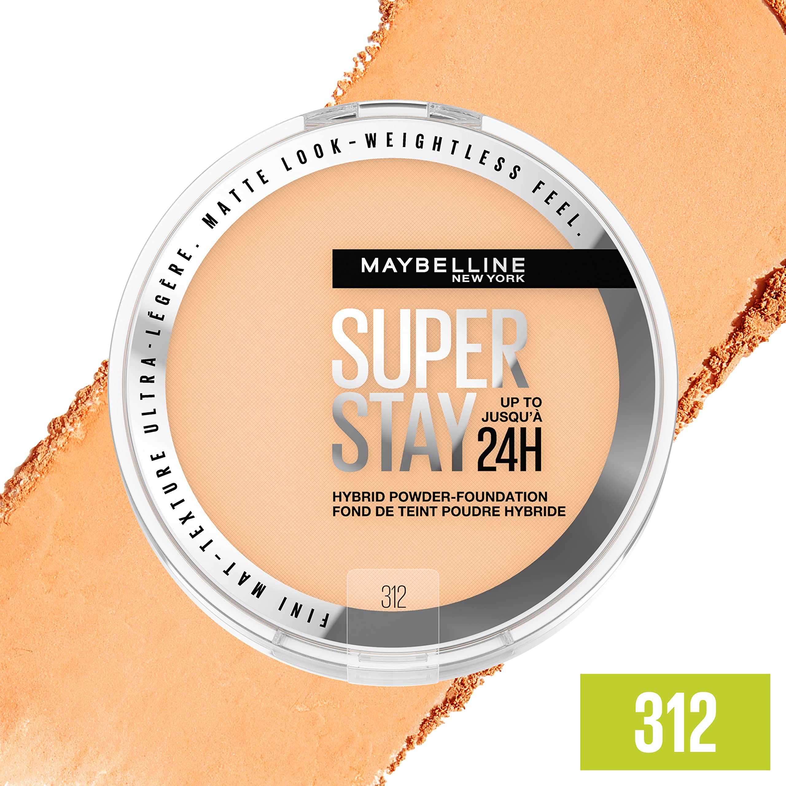 Maybelline Super Stay Hybrid Powder Foundation matte-finish close-up shows soft, natural look