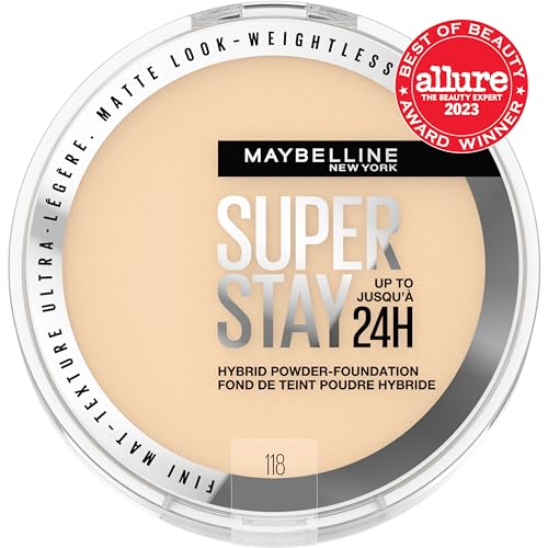 Maybelline Super Stay Hybrid Powder Foundation swatch on skin shows long-wear coverage