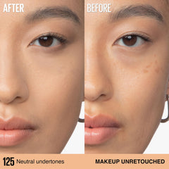 Maybelline Super Stay Lumi-Matte foundation application spread shows lightweight feel.