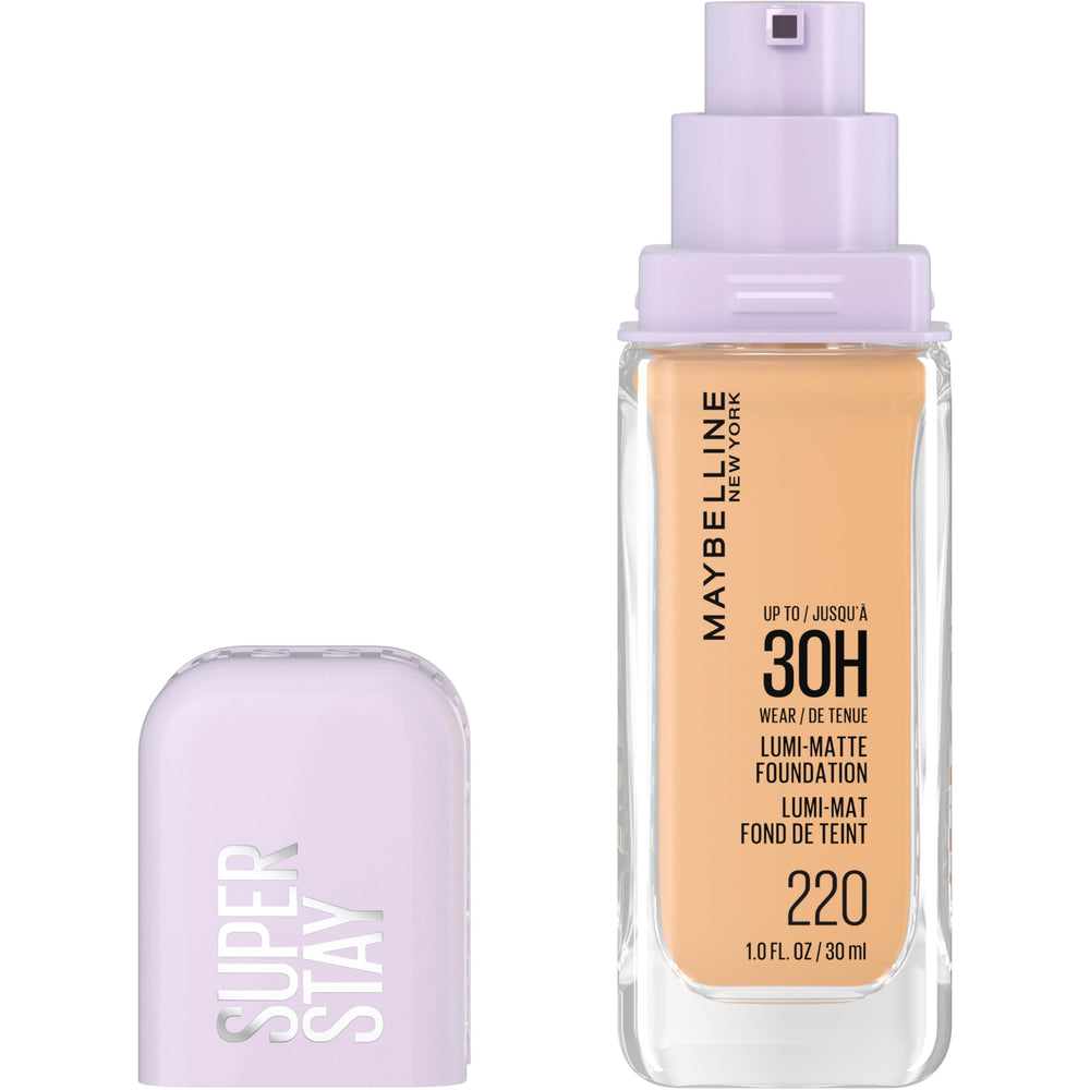 Maybelline Super Stay Lumi-Matte Foundation bottle shows lightweight, long-wear coverage.