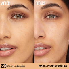 Maybelline Super Stay Lumi-Matte Foundation on cheek reveals smooth luminous-matte glow.