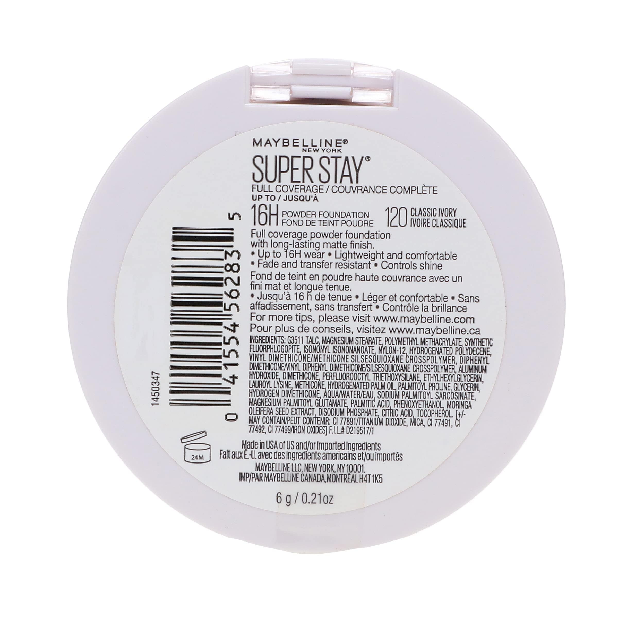 Maybelline Super Stay powder foundation pictured as all-day wear option.
