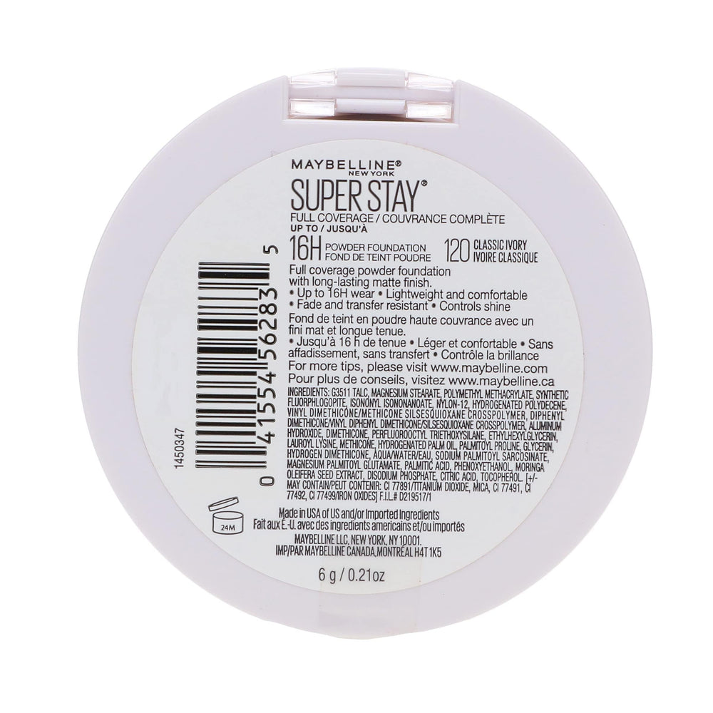 Maybelline Super Stay powder foundation pictured as all-day wear option.