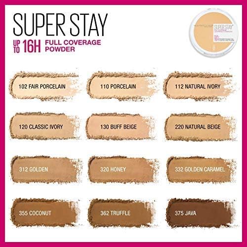 Maybelline Super Stay powder foundation applied with puff for even finish.