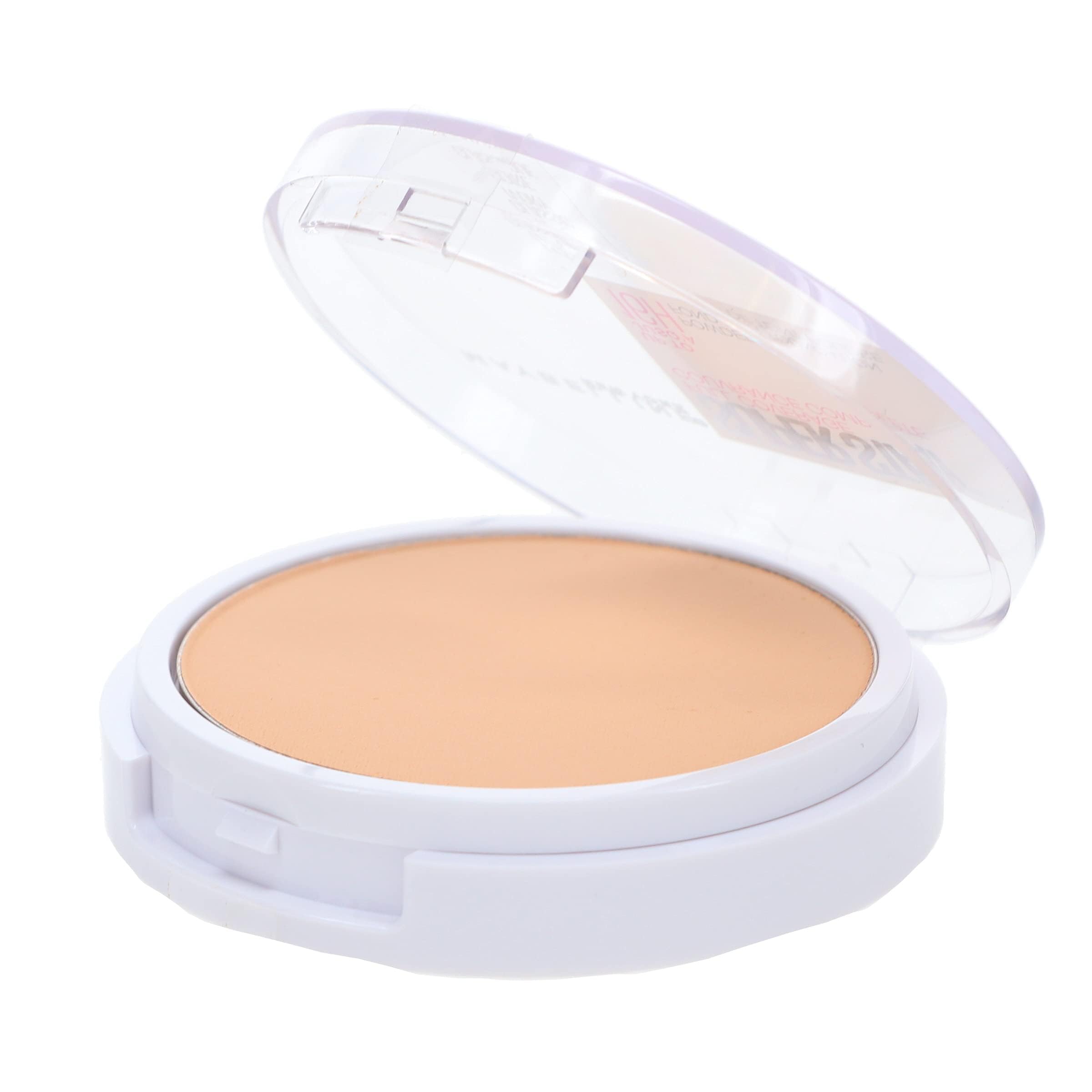 Maybelline Super Stay powder foundation swatch shows full coverage effect.