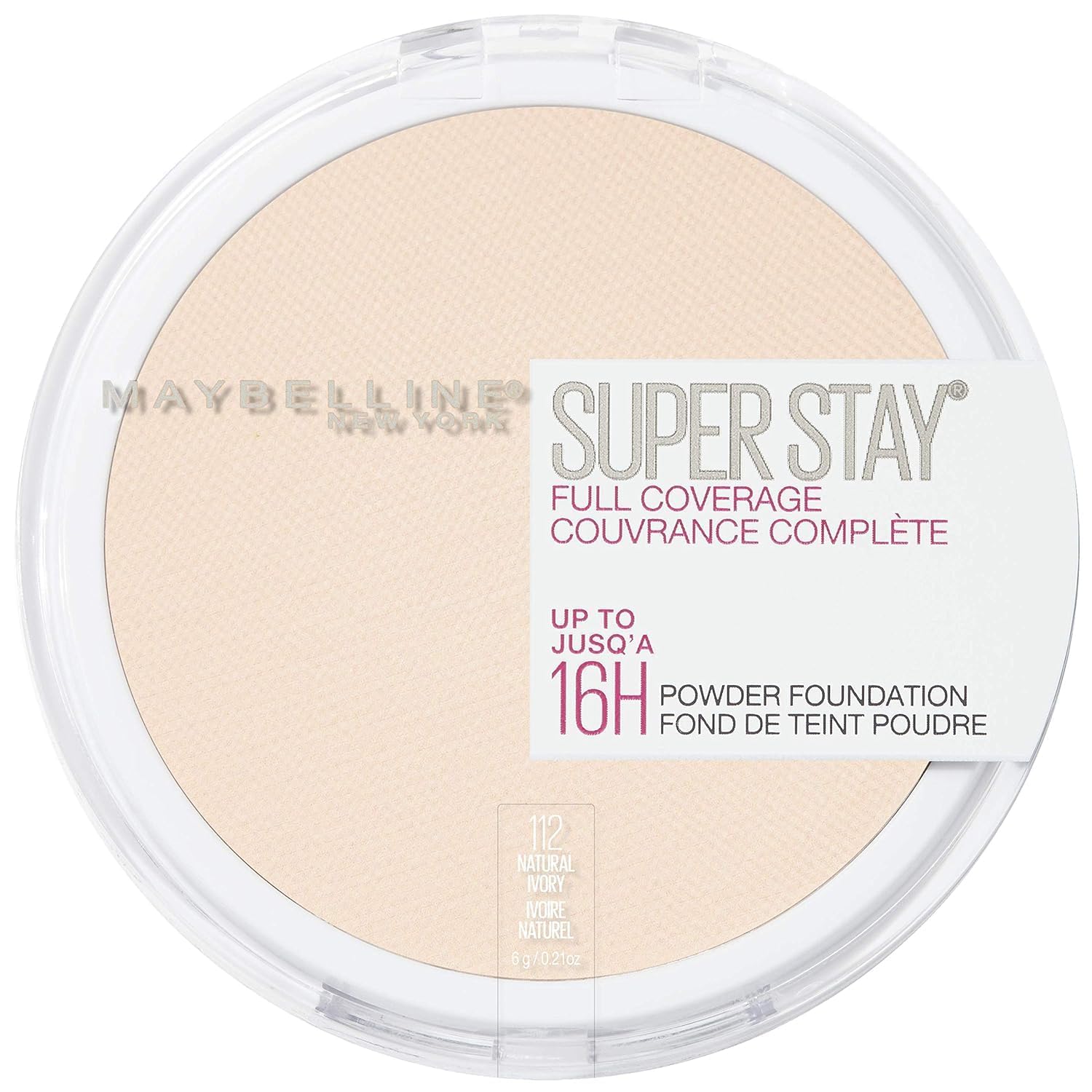 Maybelline Super Stay powder foundation compact packaging for long-lasting matte wear.