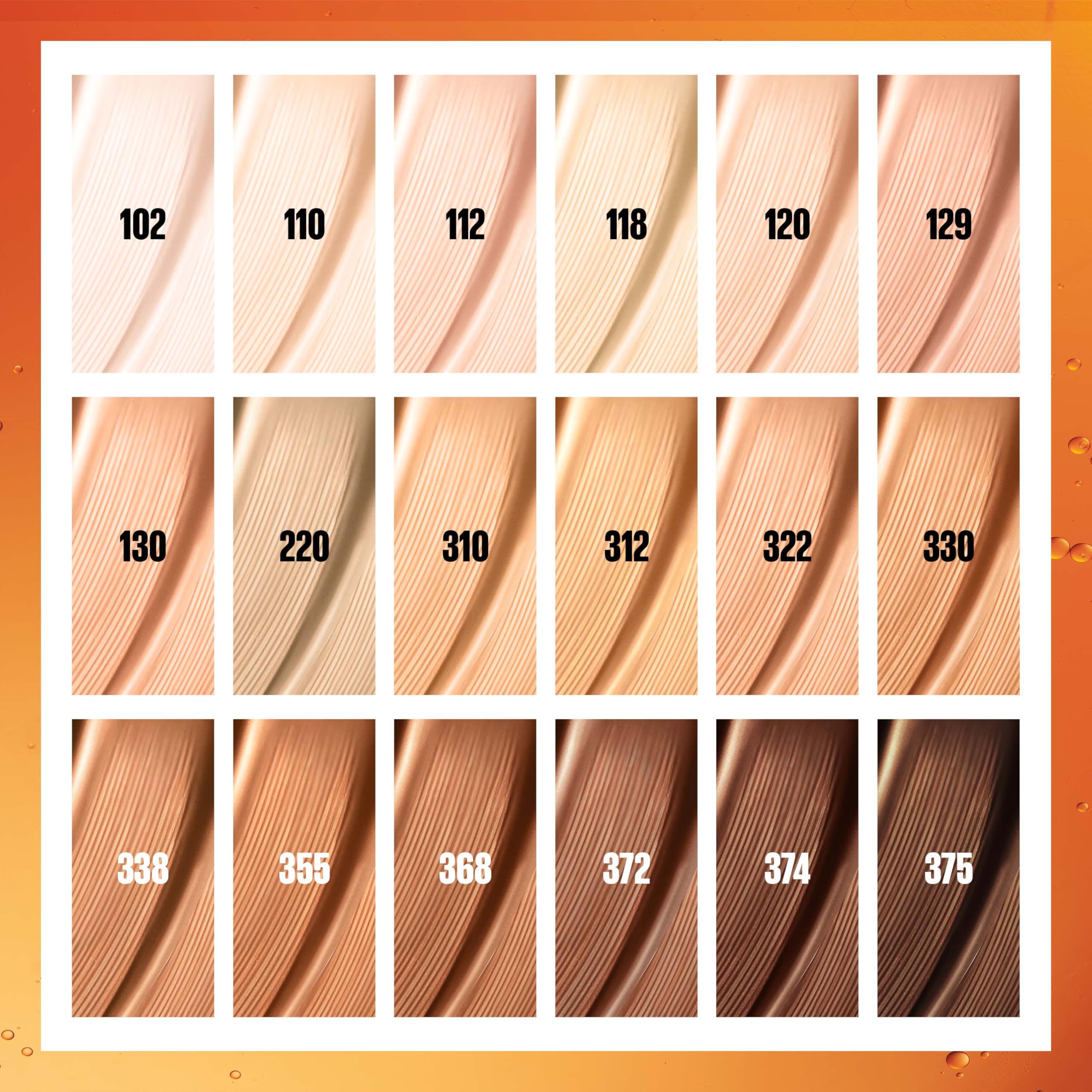Maybelline Super Stay Skin Tint 18-shade display shows inclusive shade range.