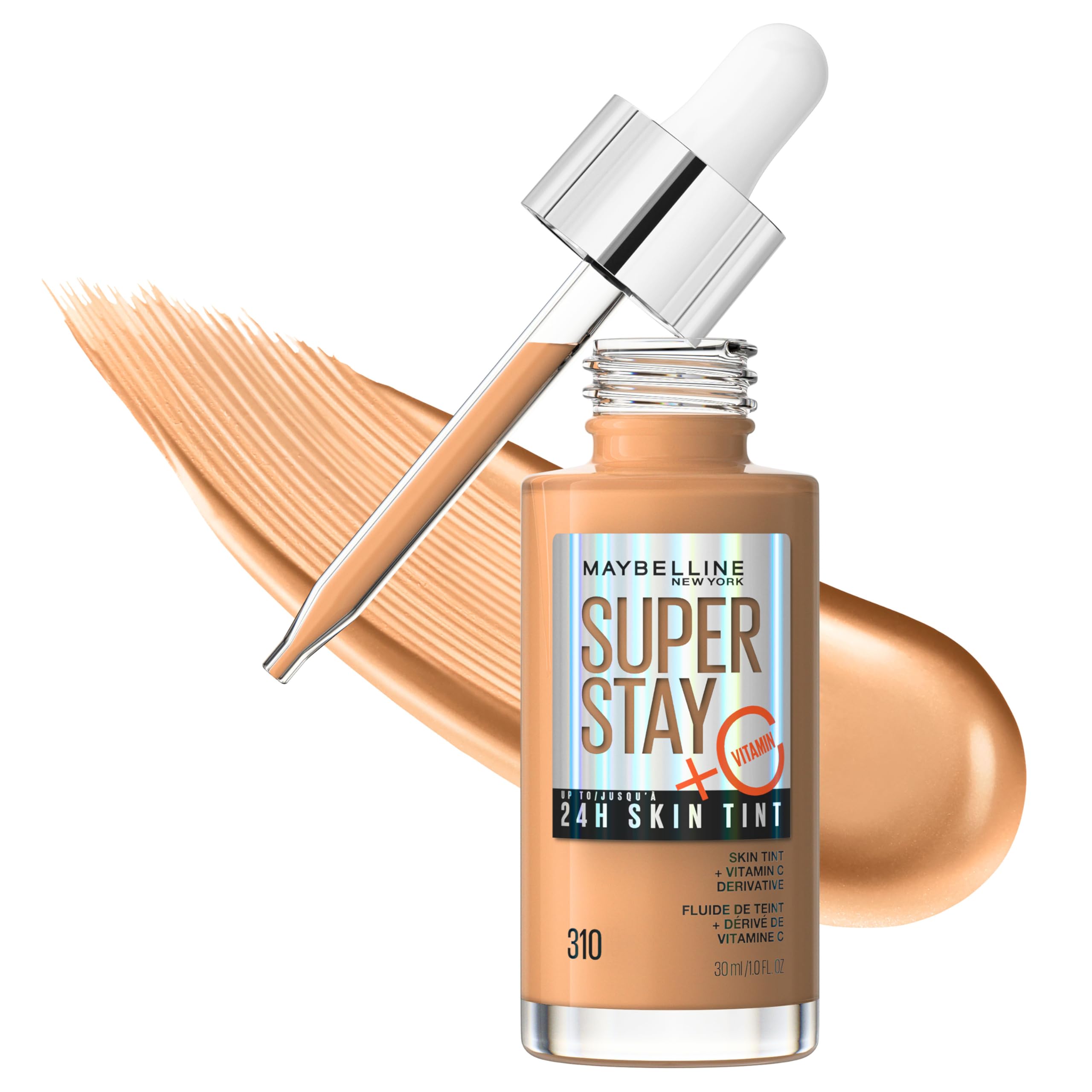 Maybelline Super Stay Skin Tint bottle in shade 310 showing long-wear finish