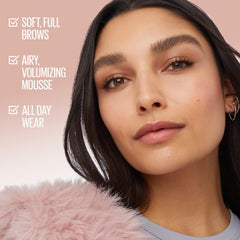 Maybelline Superfluff Brow Mousse on brows delivers airy, buildable fluff.